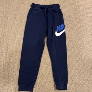 Nike Kids Navy Blue Sweatpants with White Swoosh and Blue Logo